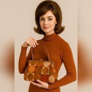 Vintage 60s Markay Tapestry Carpet Bag‎  Mid Century Mod Geometric Circles